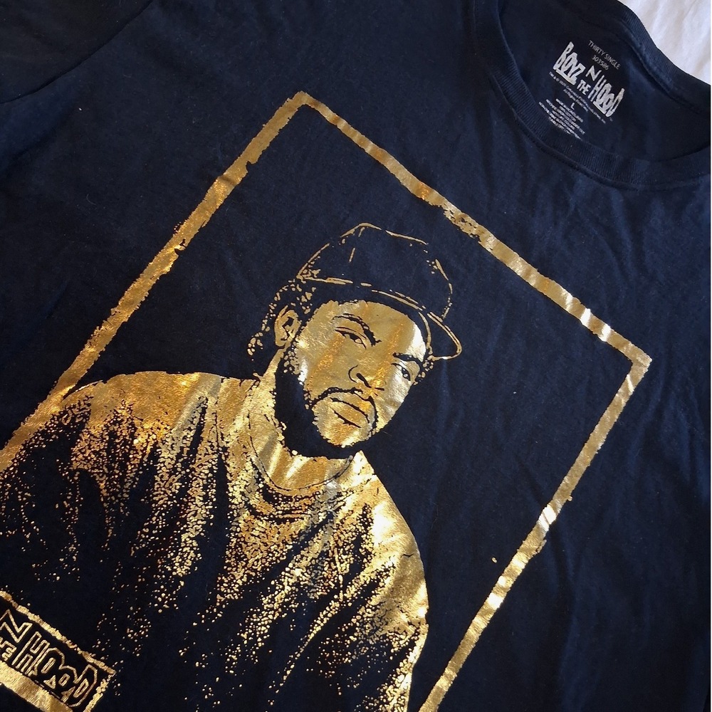 Boyz n the Hood Ice Cube Graphic T Shirt Black Gold Print Men's Size L‎